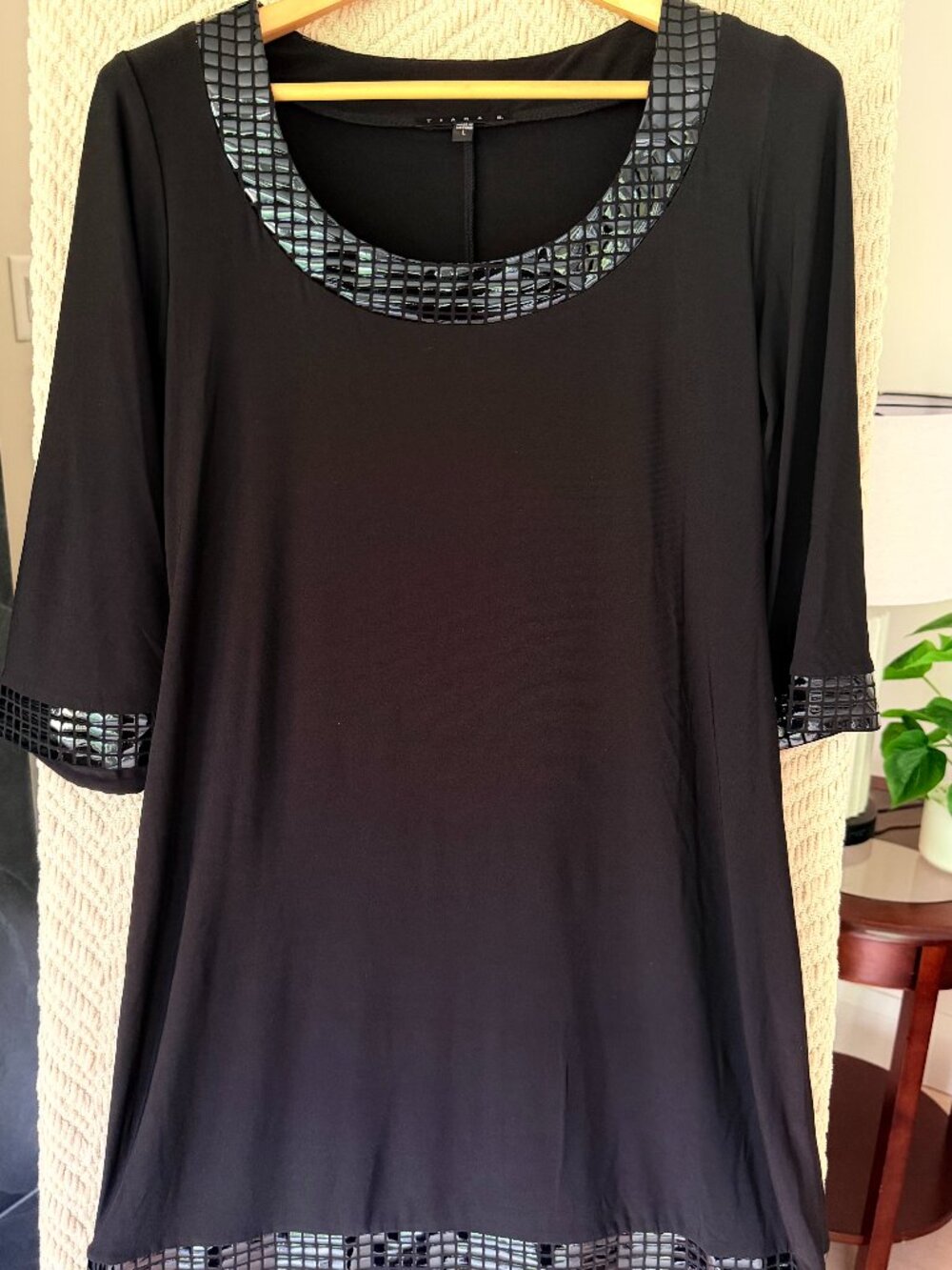 NWT Tiana B Black Mirror Embellished A-Line Dress Size L